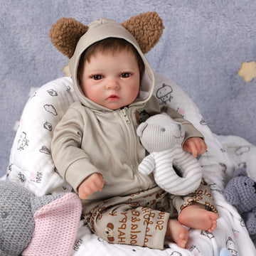 Babeside 17'' Reborn Baby Doll Brown Eyes Awake Boy Trey - Brown Bear Clothing