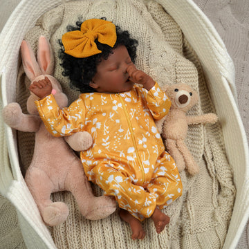 Babeside 17'' Reborn Baby Doll Adorable African American Yellow Suit Sleeping Girl Twinnie