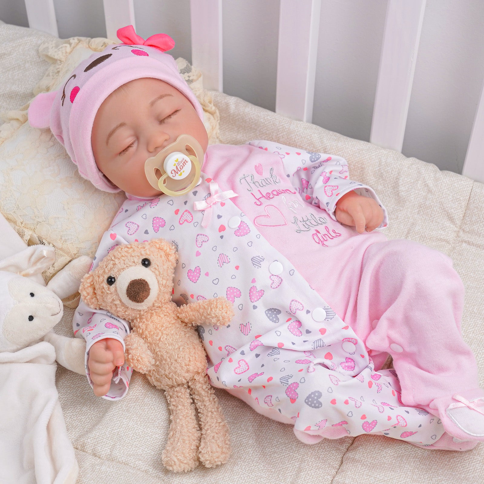 Babeside Connie 20'' Realistic Reborn Girl Baby Doll Sleeping Pink Lovely Hearts Sweet With Heartbeat Coos And Breath