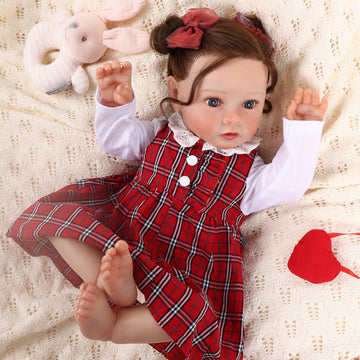 Babeside Daisy 20'' Awake Reborn Baby Doll Girl The Idyllic Princess Claret Plaid Dress