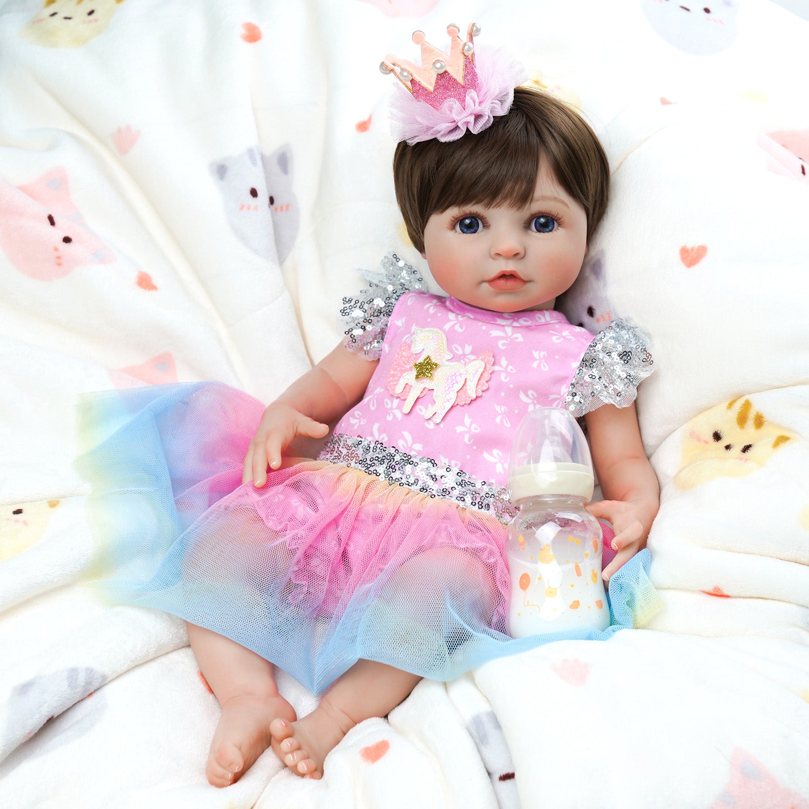 Babeside 20'' Lifelike Reborn Baby Doll Pink Suit Blue Eyes Adorable Princess Alva