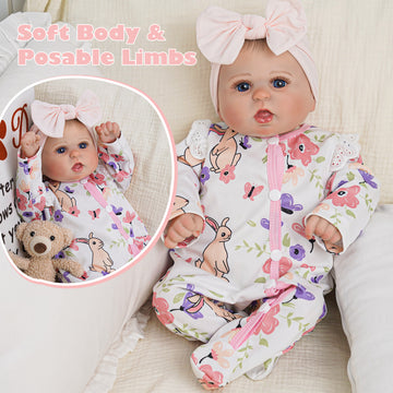 Babeside Bailyn 20'' Realistic Reborn Baby Doll Blue Eyes Awake Girl Lovely Bunny And Flowers With Heartbeat Coos And Breath