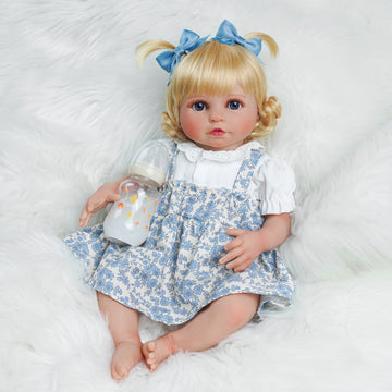 Babeside 20'' Realistic Reborn Baby Doll Blue Eyes Charming Girl Floral Dress Alva