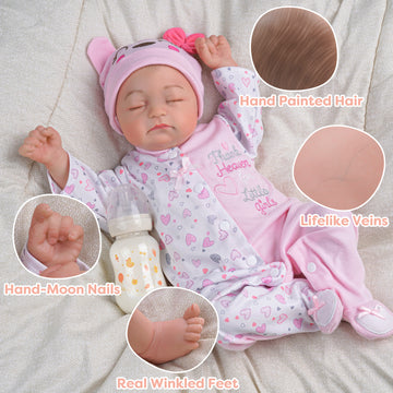 Babeside Connie 20'' Realistic Reborn Girl Baby Doll Sleeping Pink Lovely Hearts Sweet With Heartbeat Coos And Breath