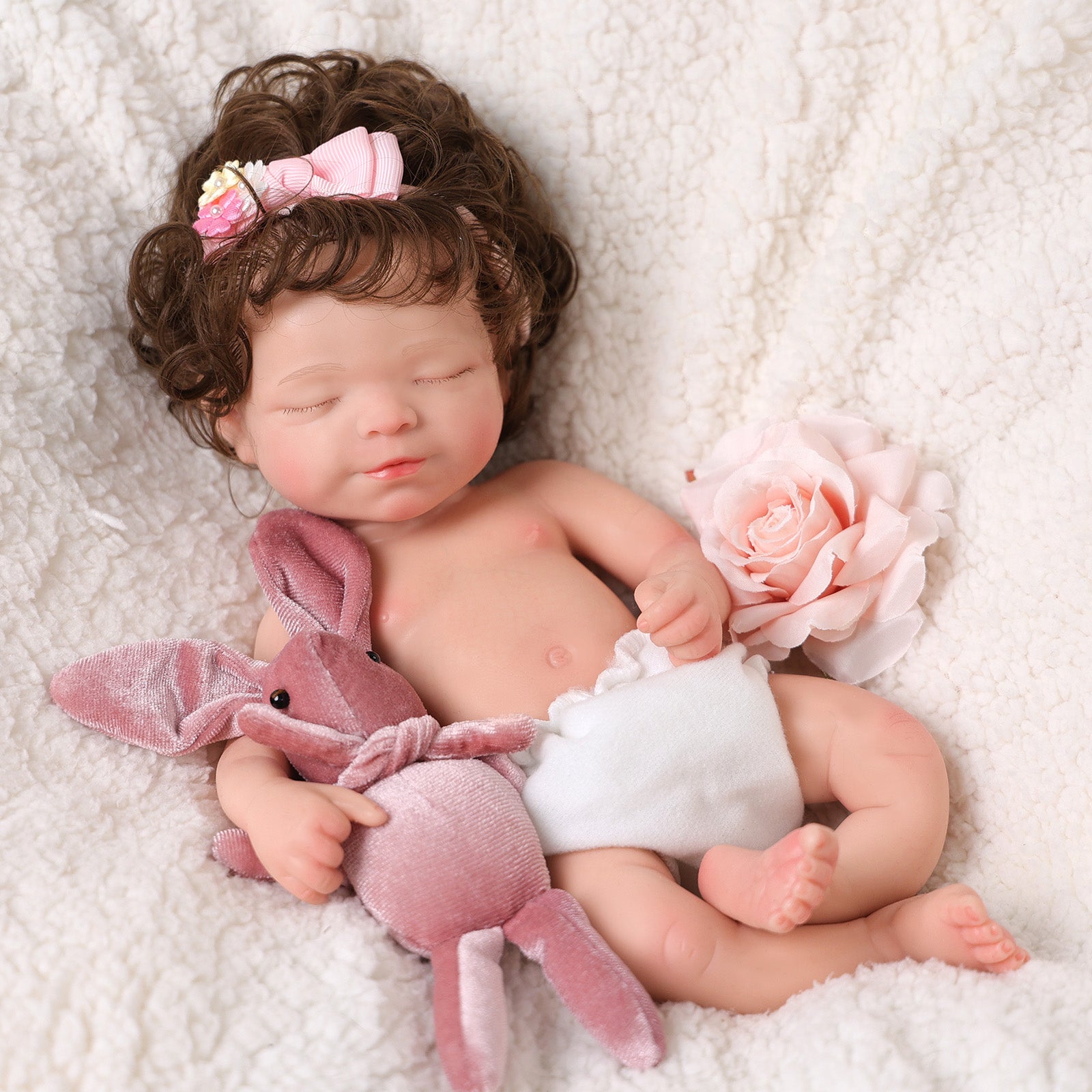 Babeside Ruby 12'' Full Silicone Reborn Baby Doll Lovely Girl with Pink Lace Dress(Pre-Order, Ship Date: March 10）