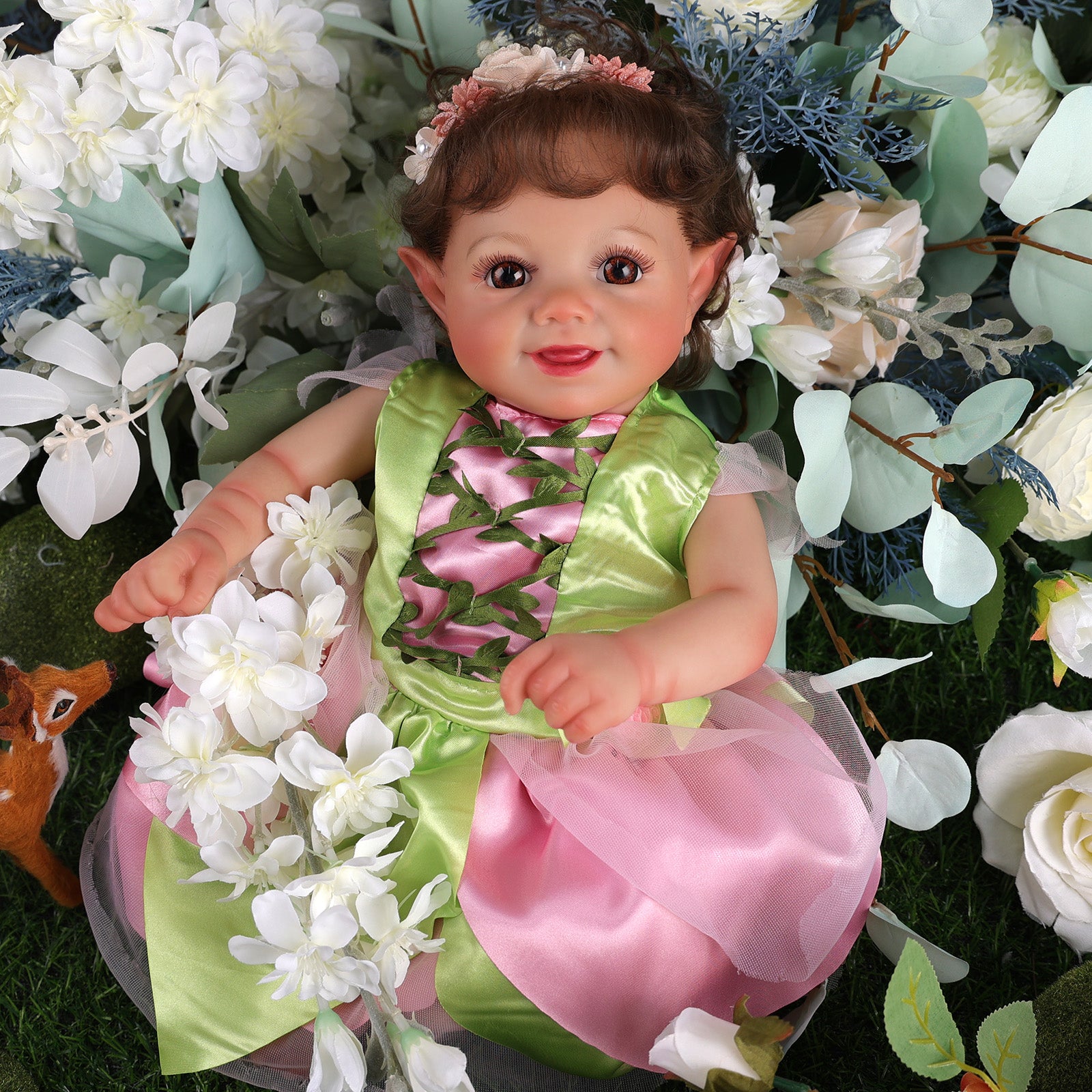 Babeside Sunny 17'' Reborn Baby Doll Girl Brown Eyes Soft And Lovely Flower Fairy Green (Pre-Order, Ship Date: About March 10)