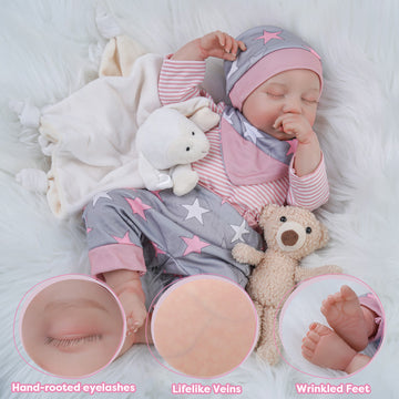 Babeside Lauren 20'' Realistic Reborn Baby Doll Sleeping Sweet Boy Star Grey Pink