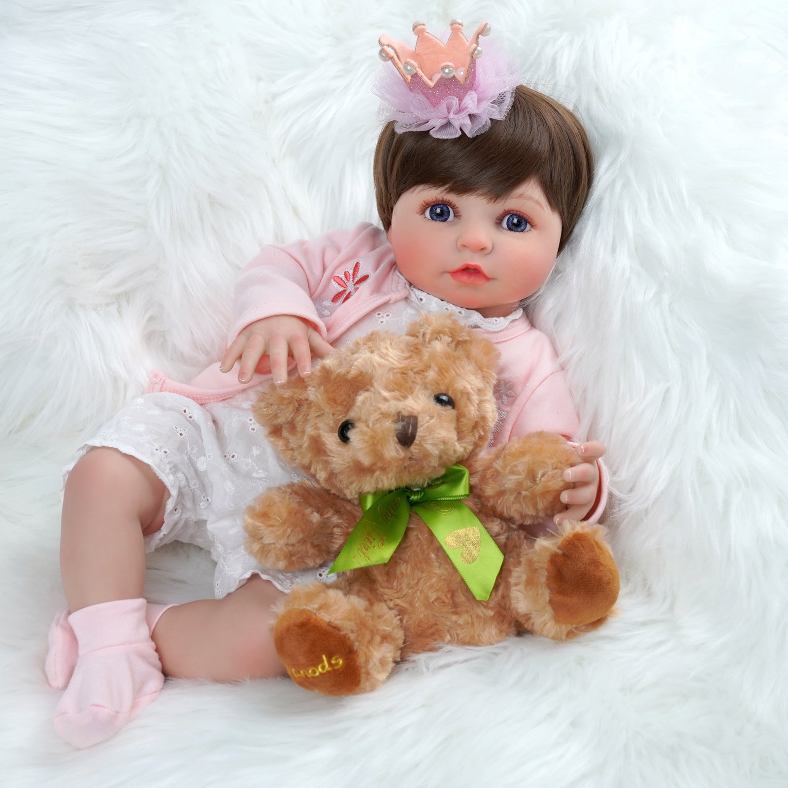 Babeside 20'' Realistic Reborn Baby Doll Blue Eyes Charming Girl Alva - Pink & White Style