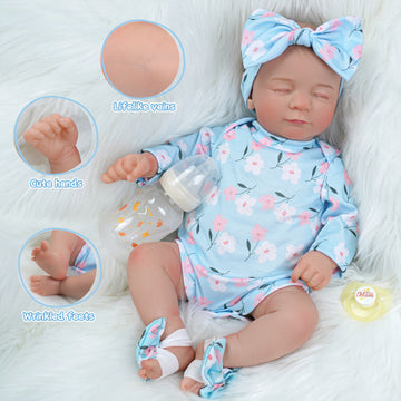 Babeside Nate 17'' Adorable Reborn Baby Doll Sleeping Girl Lovely Flower Blue