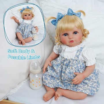 Babeside 20'' Realistic Reborn Baby Doll Blue Eyes Charming Girl Floral Dress Alva