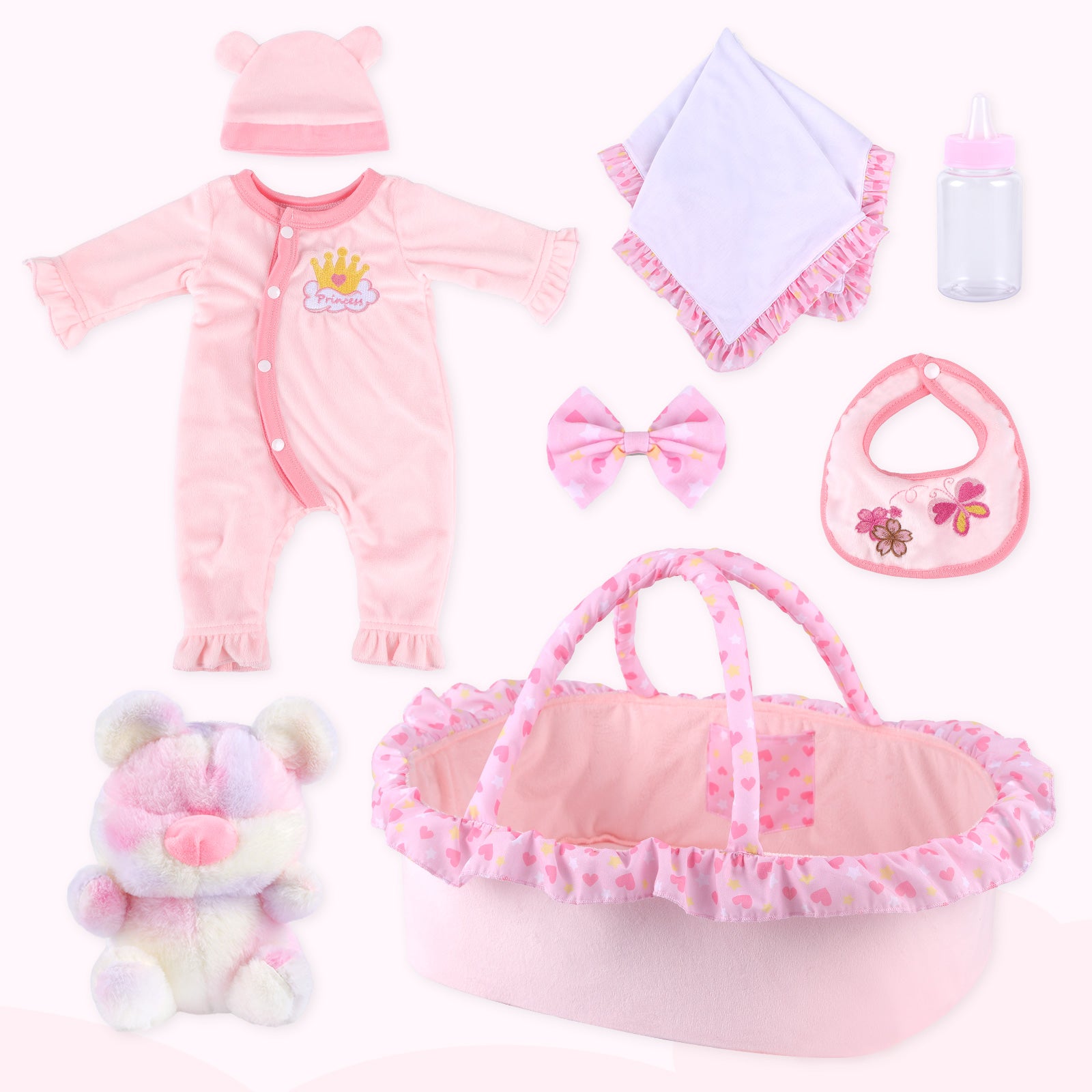 [Suitable for 17-22'' Dolls] Babeside Reborn Baby Essentials-8pcs Set Pink Flower Lovely