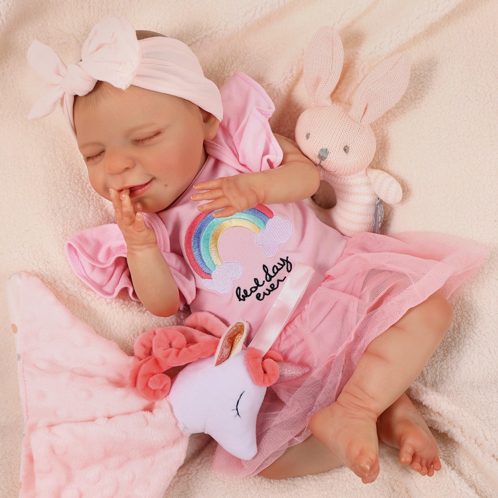 Babeside 20" Reborn Baby Doll Sleeping Infant Pink Unicorn Dress Girl Angel with Heartbeat Coos and Breath