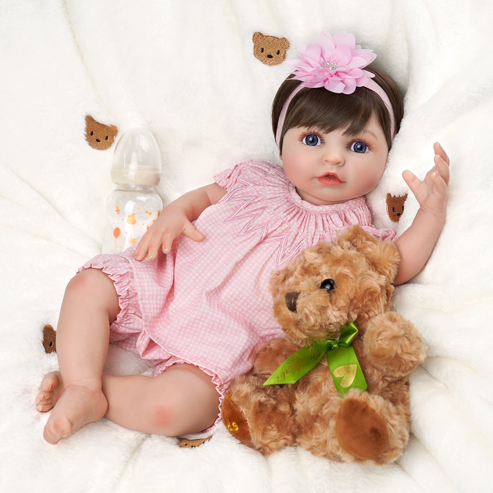 Babeside 20'' Realistic Reborn Baby Doll Blue Eyes Charming Girl Alva - Pink Style