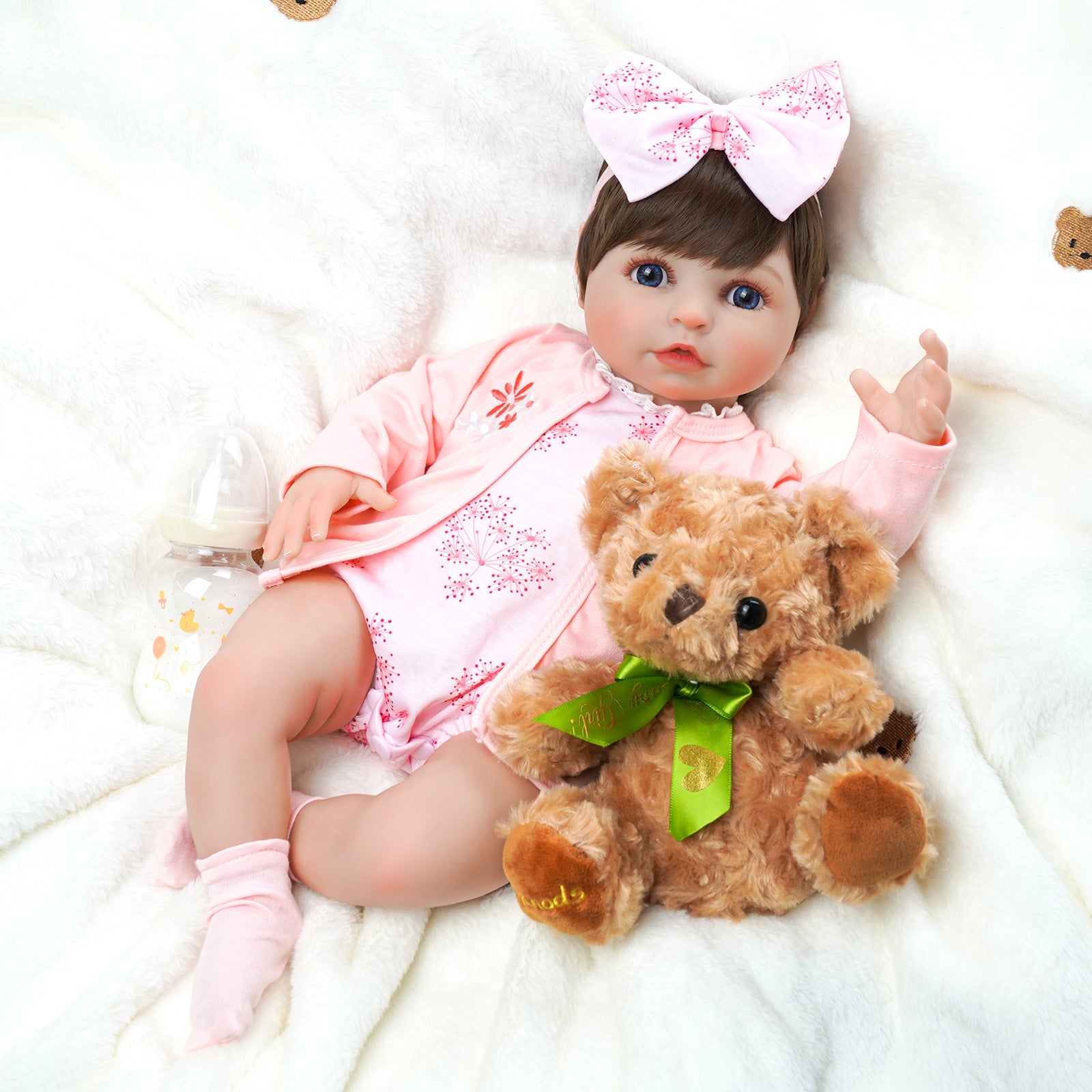 Babeside 20'' Lifelike Reborn Baby Doll Blue Eyes Adorable Girl Alva - Pink Flower Style