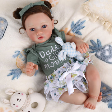 Babeside Daisy 20'' Awake Reborn Baby Doll Girl The Idyllic Princess Green Floral Dress with Heartbeat Coos and Breath