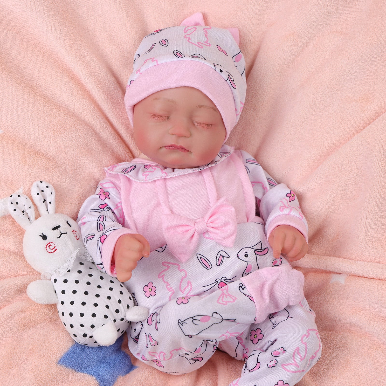 Babeside Connie 20'' Realistic Reborn Girl Baby Doll Sleeping Pink Bunny Lovely