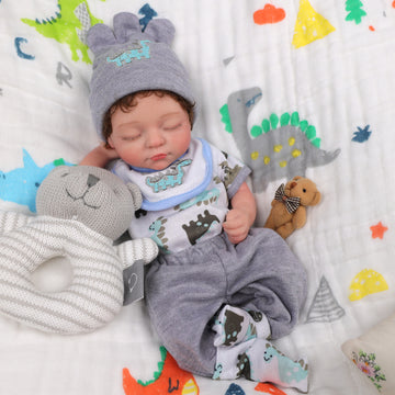 Babeside Mira 12'' Full Silicone Realistic Reborn Baby Doll Boy Sleeping Cute Dinosaur