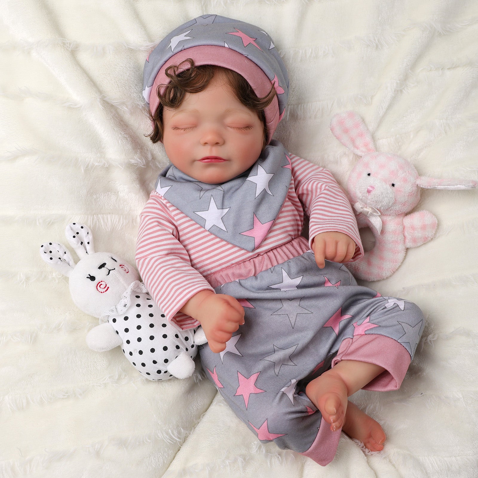 Babeside Amy 20'' Realistic Reborn Baby Doll Sleeping Girl Pink And Grey Star