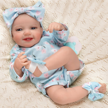 Babeside Leen 20'' Cutest Realistic Reborn Baby Doll Girl Blue Floral with Heartbeat Coos and Breath