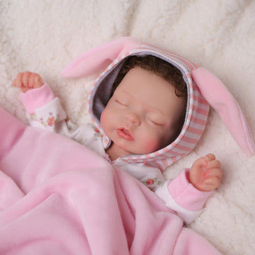 Babeside Jozsa 12'' Full Silicone Reborn Baby Doll Charming Girl Asleep Cute Rabbit Pink