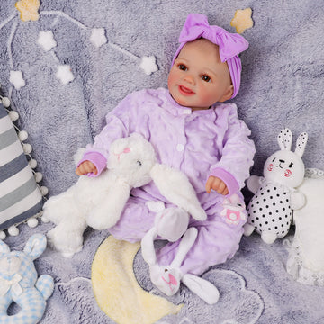 Babeside Sunny 17'' Reborn Baby Doll Adorable Brown Eyes Purple Crawl Suit Girl