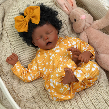 Babeside 17'' Reborn Baby Doll Adorable African American Yellow Suit Sleeping Girl Twinnie