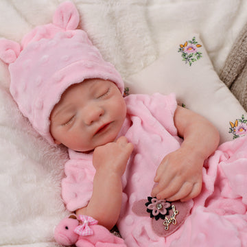 Babeside Aurora 16'' Full Silicone Reborn Baby Doll Girl Sleeping Adorable Pink Bunny