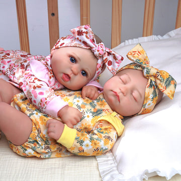 Babeside Connie & Bailyn 20'' Realistic Reborn Baby Doll Girl Awake ＆ Asleep Twins Pink ＆ Yellow Floral