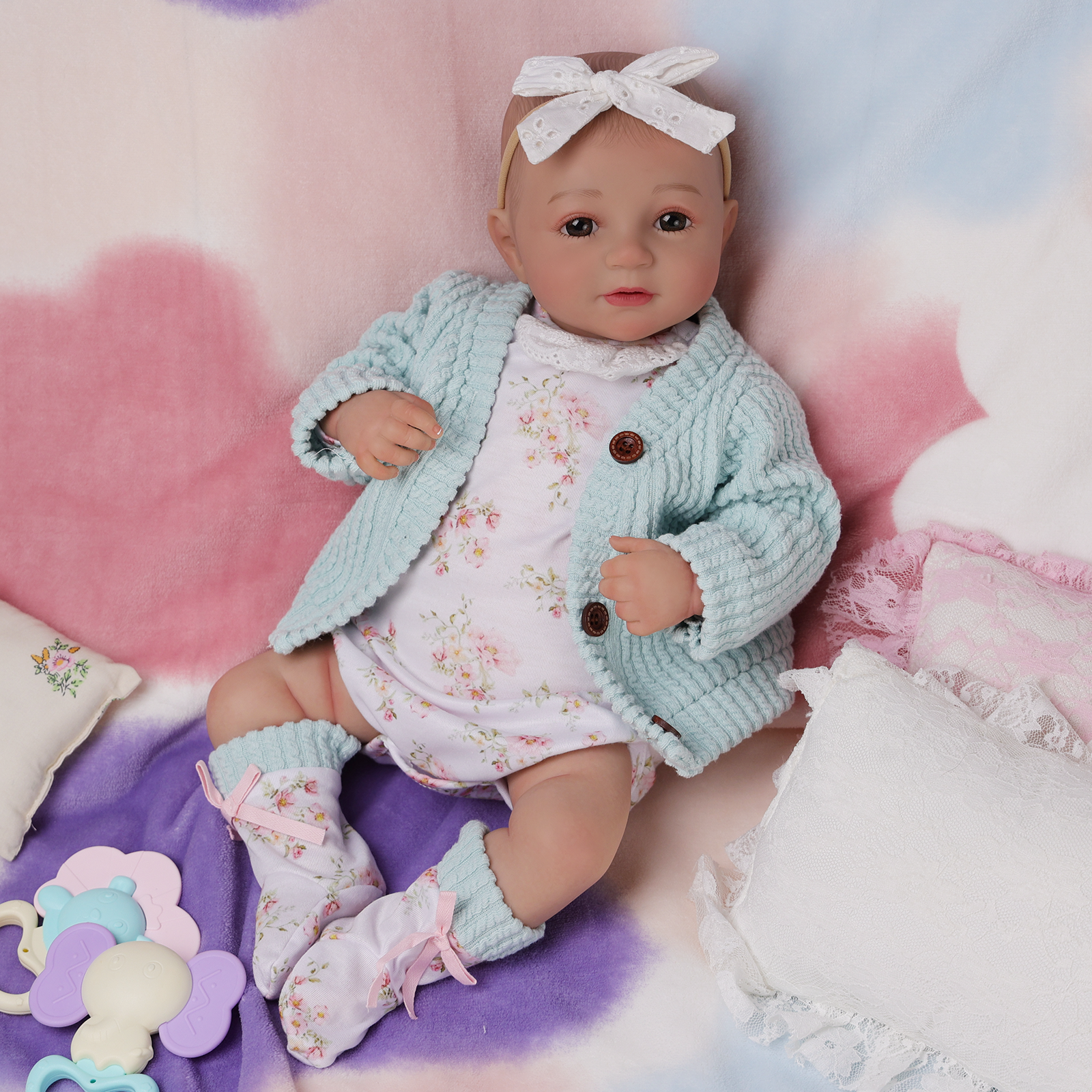 Babeside Leon 20" Reborn Baby Doll Infant Baby Girl Awake Lovely Flowers With Heartbeat Coos And Breath