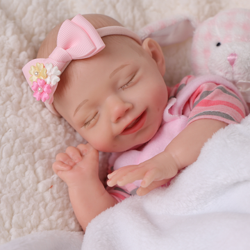 Babeside Olivia 12'' Full Silicone Reborn Baby Dolls Boy That Look Real Sleeping Smiling Pink Bear