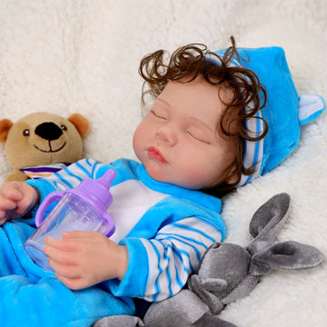 Babeside Thea 16'' Full Silicone Reborn Baby Doll Sleeping Boy Lovely Smurf Blue