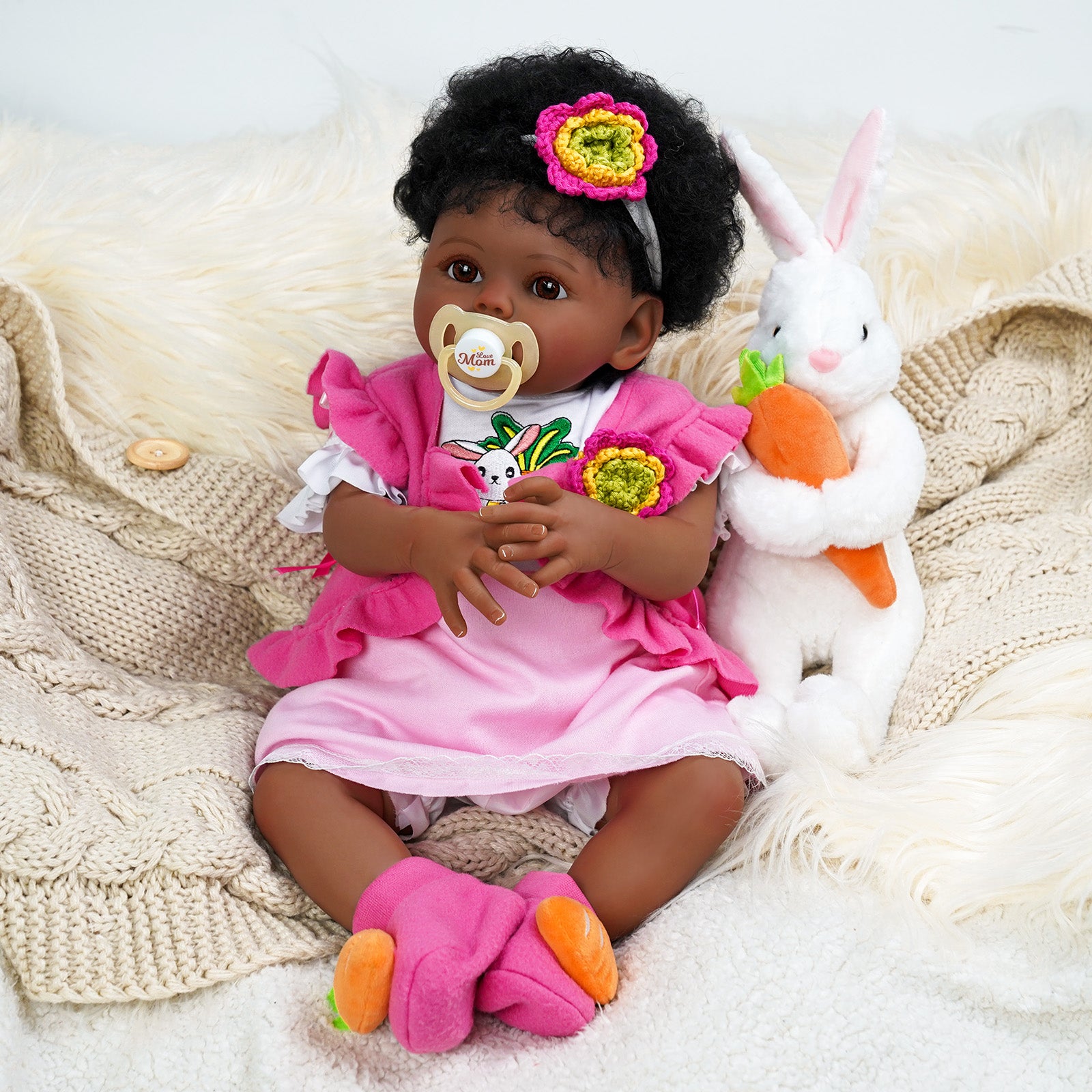 Babeside 20" Adorable Reborn Baby Doll African American Infant Girl Pink Suit Bessie