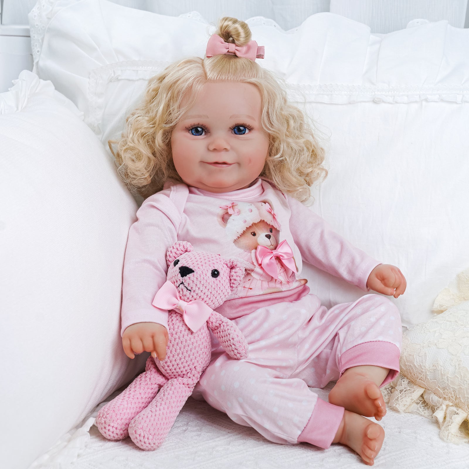 Babeside Maddy 20'' Realistic Reborn Baby Doll Lifelike Girl Awake Lovely Sweet And Soft Cute Pink Bear