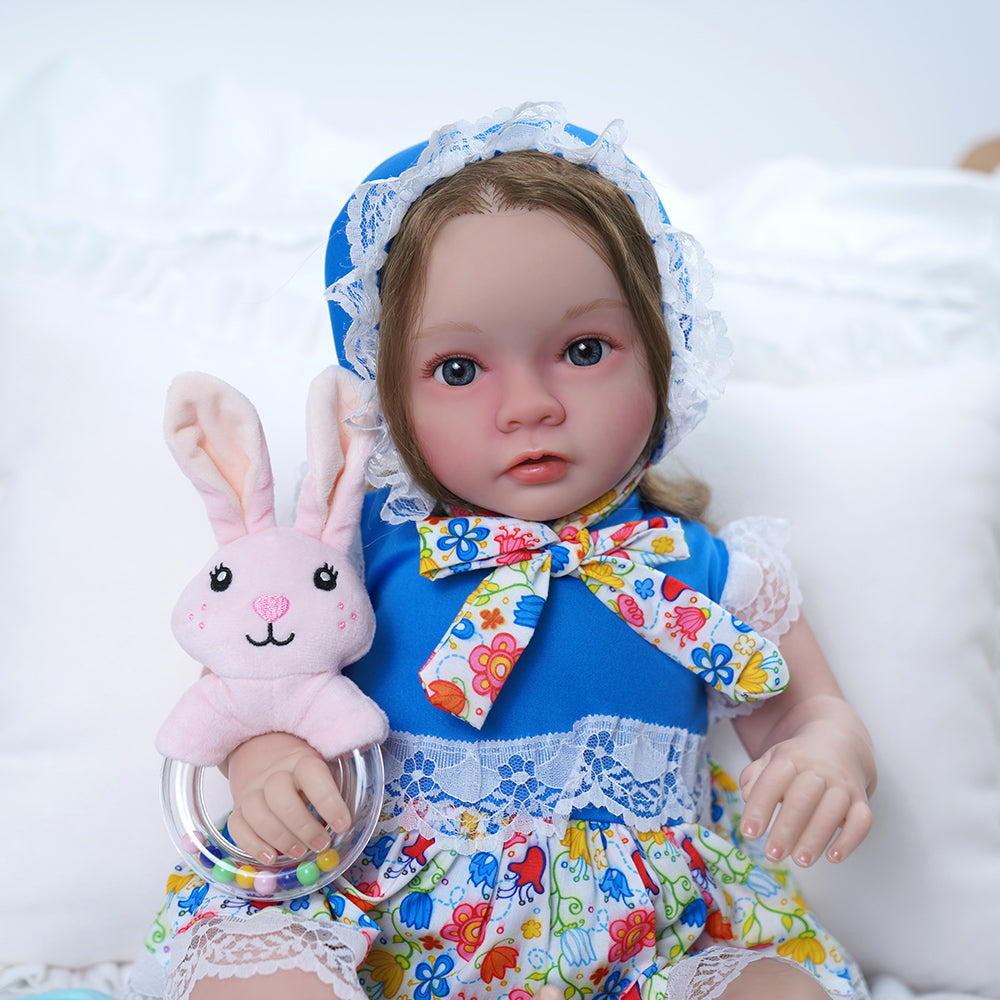 Babeside Daisy 20'' Awake Reborn Baby Doll Girl The Idyllic Princess with Long Brown Hair Looks Real