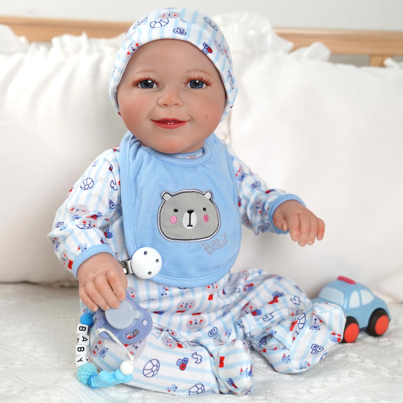 Babeside Real Lifelike Awake Super Realistic 20'' Reborn Cutest Newborn Baby Boy Asher with Crawl Suit 3Pcs set